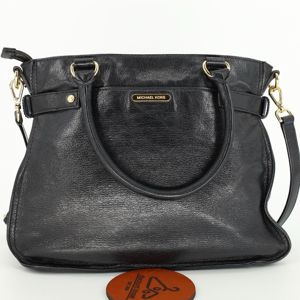 MICHAEL KORS Naomi Large Satchel Black Luxury‎ Leather Zippers Handbag Purse Bag - Picture 4 of 12